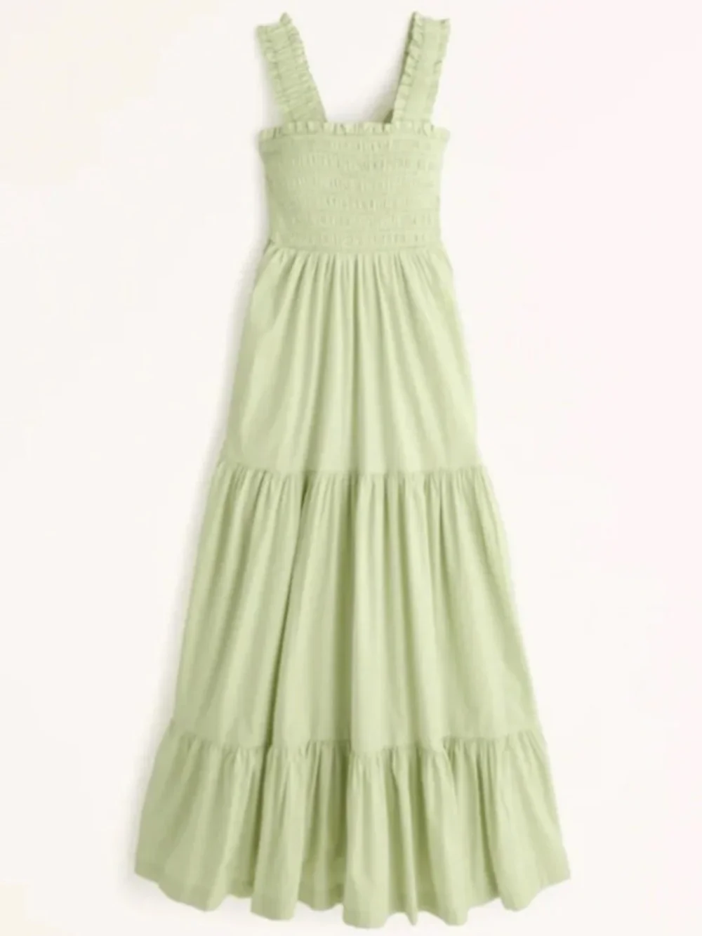 Abercrombie & Fitch Light Green Smocked Sleeveless Tiered Maxi Dress Size Medium - Picture 2 of 15